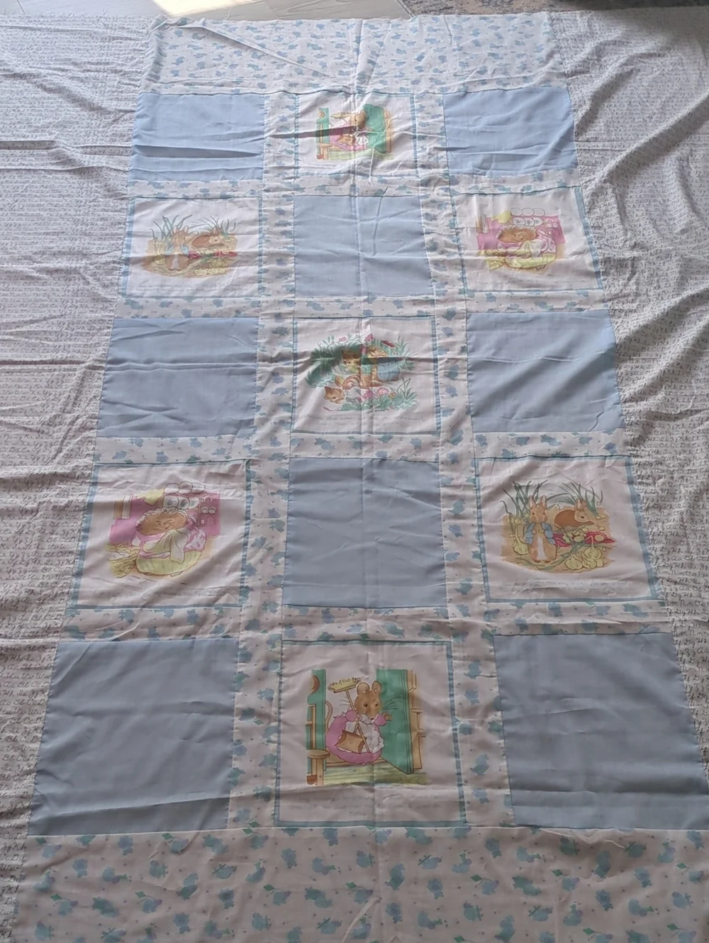 Handmade Peter Rabbit Beatrix Potter Quilt Top 77.5x87 Unfinished Cotton